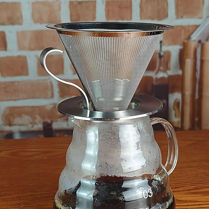 Paperless Pour Over Coffee Strainer, Premium Stainless Steel Coffee Dripper with 300 Mesh, Optimal Extraction Portable Reusable Filter Cone for Travel Brewing Tea