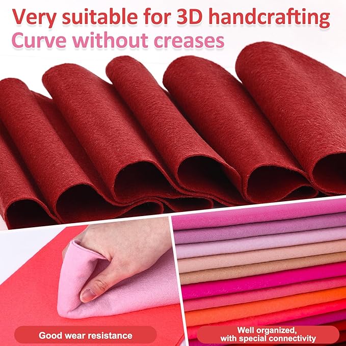 XSEINO 13 Rolls 8"x35" 1.4mm Thick Soft Felt Fabric Sheet 13 Assorted Red Series Colors Felt Pack for DIY Craft Sewing Squares Nonwoven Patchwork