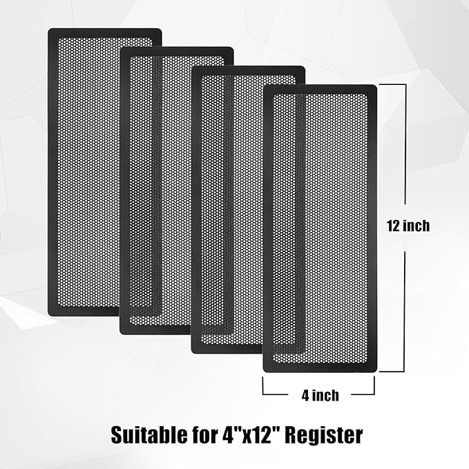 Floor Register Vent Cover, 4"x12" Magnetic Air Vent Screen Mesh Covers for Home Floor/Wall/Ceiling Registers Air Vent Filters, Black (4 Packs)