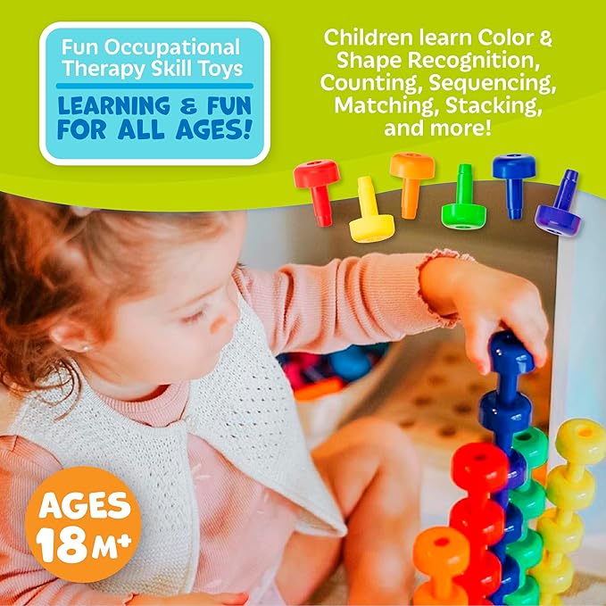 Skoolzy Rainbow Lacing Beads & Pegs - 71 Piece Color Recognition and Sorting Toys Montessori Sensory Bundle for Toddlers Over 36+ Months & Hands On Occupational Therapy Fine Motor Skills Games