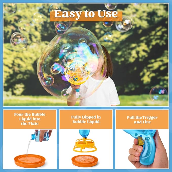 Sloosh Whale Bubble Gun with Refill Solution, Bubble Gun Machine Blower Toy for Kids, Adults, Summer, Party Favors, Easter Basket Stuffers, Birthday Gift
