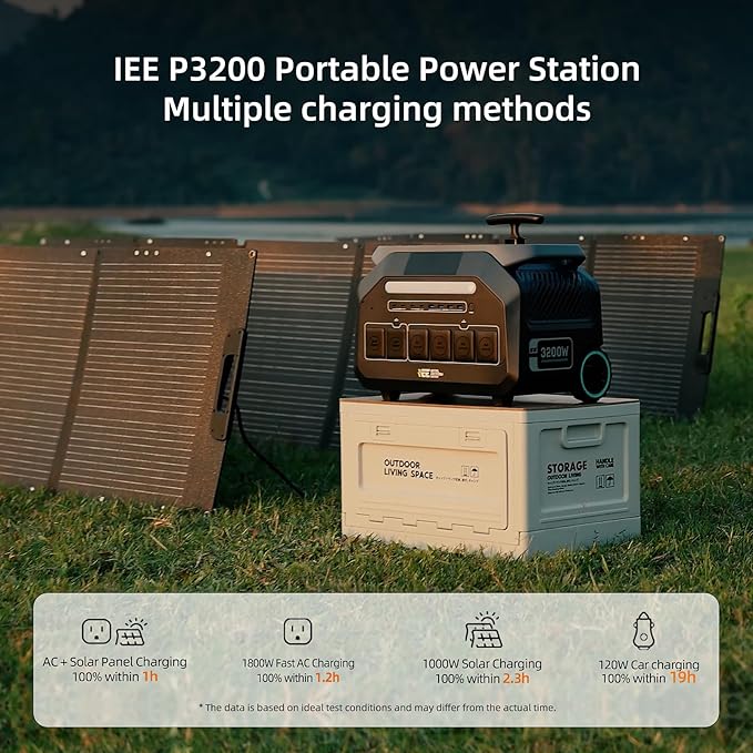IEE P3200 Portable Solar Generator, 3200W/2048Wh Solar Power Station with 4 * 3200W AC Outlets(6400W Peak), 1800W Fast Charging, APP Control Emergency Power Station for Home, Camping & RVs