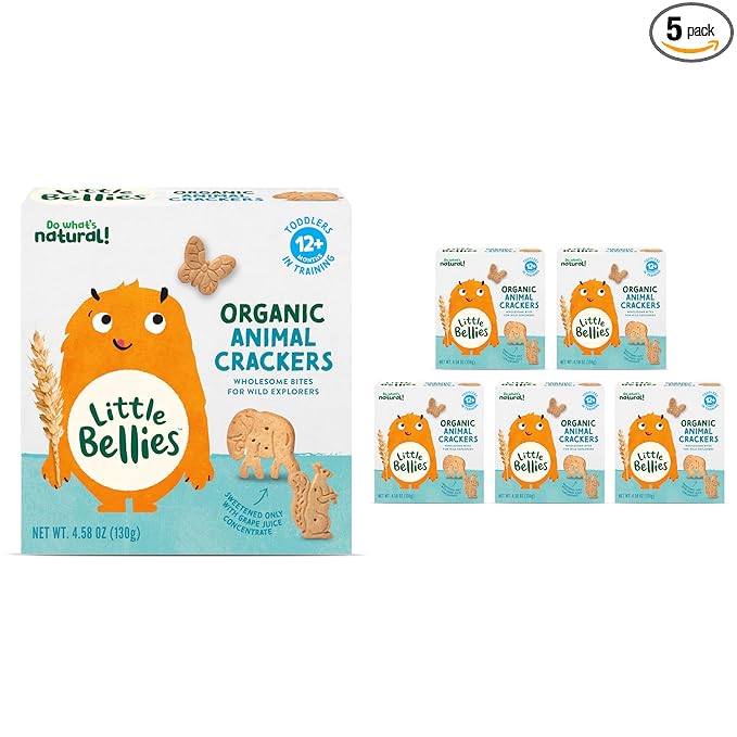 Little Bellies Organic Animal Crackers Toddler Snack (Pack of 5 x 4.58 oz Individual Packs)