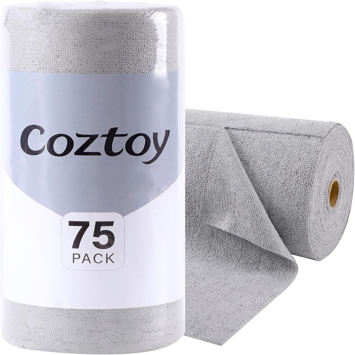 Microfiber Cloth Roll 75 Pack, 180GSM, Tear Away Microfiber Towels 12x12 Inch, Reusable Cleaning Rags for Car Detailing, Kitchen, Dishes, House Cleaning, Windows, Glass, Garage, Shop (Grey)