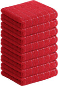 Homaxy 100% Cotton Terry Kitchen Towels(Red, 13 x 28 inches), Checkered Designed, Soft and Super Absorbent Dish Towels, 8 Pack