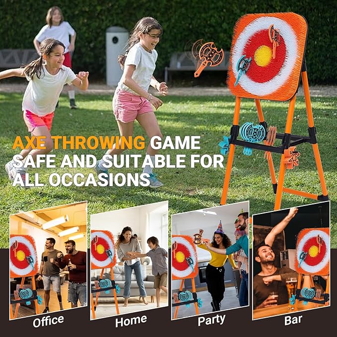 Axe Throwing Game Bristle Target with 16 Throwing Axes, Axe Throwing Outdoor Games for Kids Adults and Family, Backyard Games, Yard Game