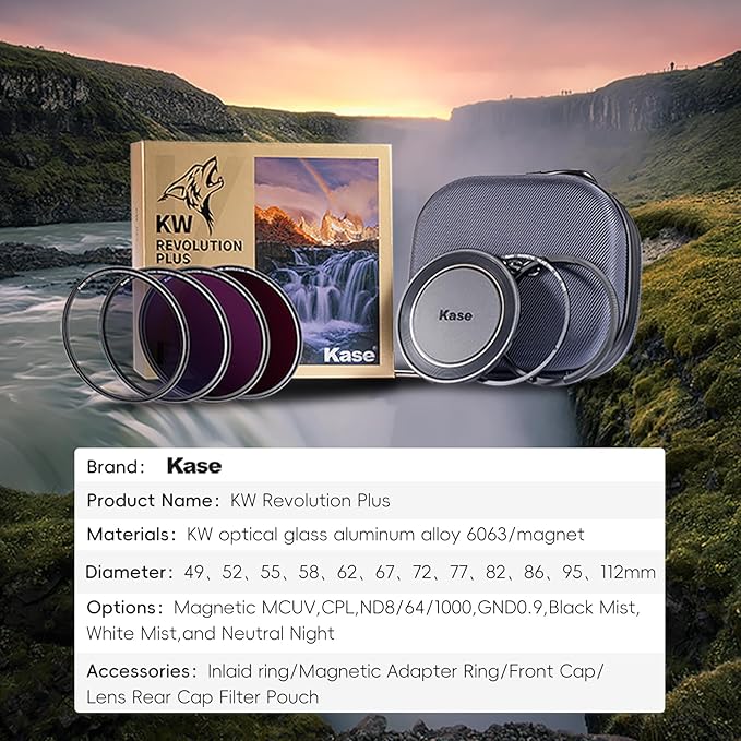 Kase 67mm Magnetic Filters Revolution Plus Master Kit, Includes CPL, ND8/64/1000, Inlaid Ring, Front Lens Cap, Filter Bag, 3D Tool, Suitable for Long-Exposure Landscape Video Shooting