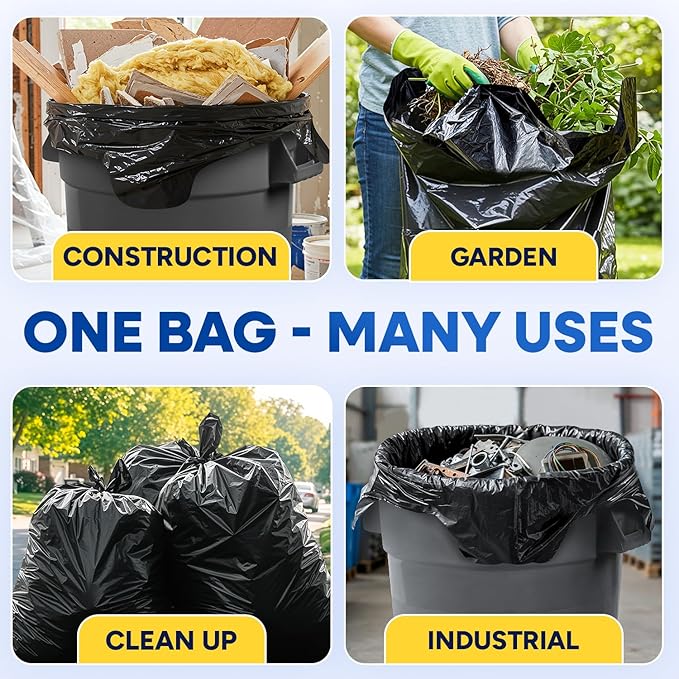 Contractor Bags 42 Gallon 3 Mil with Flap Ties Heavy Duty Trash Bags for Industrial Commercial Use 32 x 45 Yard Waste Bags, Black Pack of 120, 6 Boxes of 20 Bags