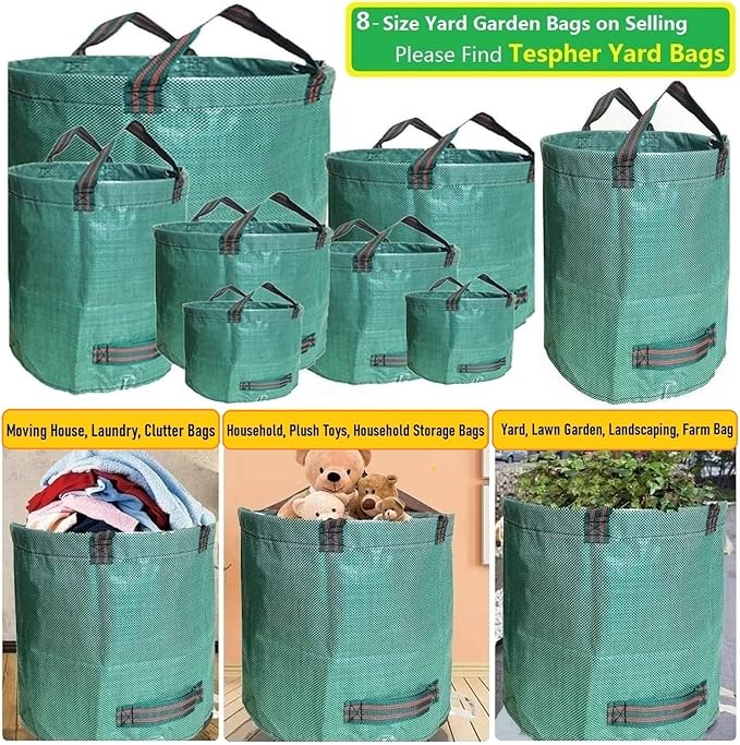 Professional 3-Pack 63 Gallons Lawn Garden Bags (D31, H19 inches) Reusable Yard Waste Bag with Gardening Gloves - Patio Standable Bag,Leaf Bag,Trash Containers,Plant Clippings Bag with 4 Handles