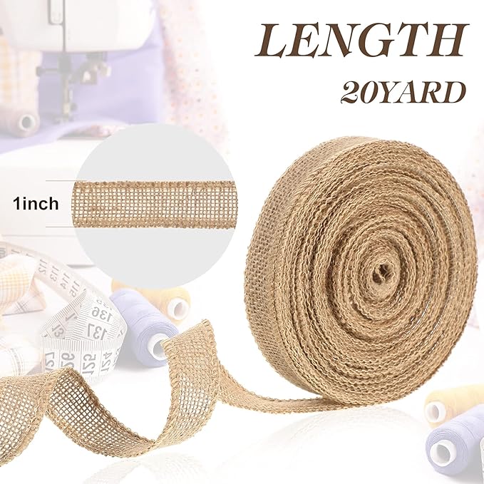 20 Yard 1 Inches Burlap Ribbon Wide Jute Ribbon Natural Burlap Fabric Roll Wired Edge for Wreaths, Christmas Tree Decoration, Big Bow Crafts, Gift Wrapping, Wedding