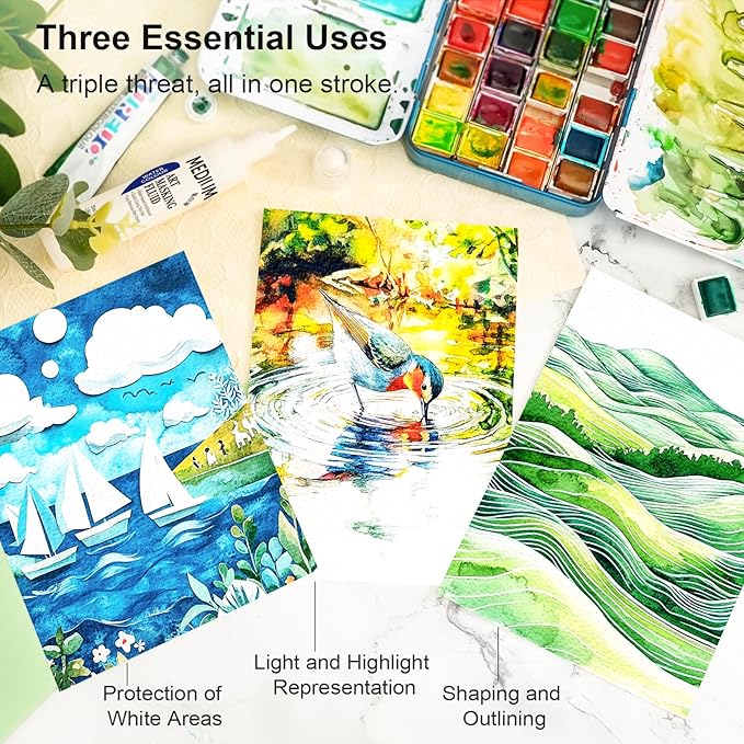AUREUO Masking Fluid for Watercolor Painting - 28ml / 0.95 fl Oz Liquid Masking Fluid Pen Water Color Medium Art Supplies for Artists