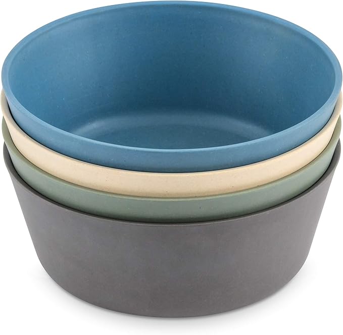 WeeSprout Bamboo Kids Bowls, Set of Four 10 oz Kid-Sized Bamboo Bowls, Dishwasher Safe Kid Bowls (Blue, Green, Gray, & Beige)