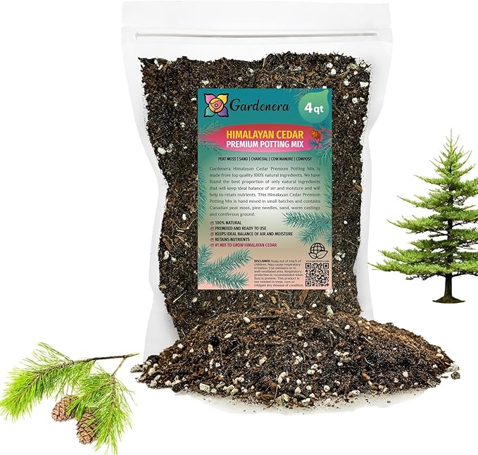 Gardenera Premium Himalayan Cedar Potting Soil Mix - Perfect Balance of Nutrients, Drainage, and Aeration for Healthy Cedar Trees - 4 Quart