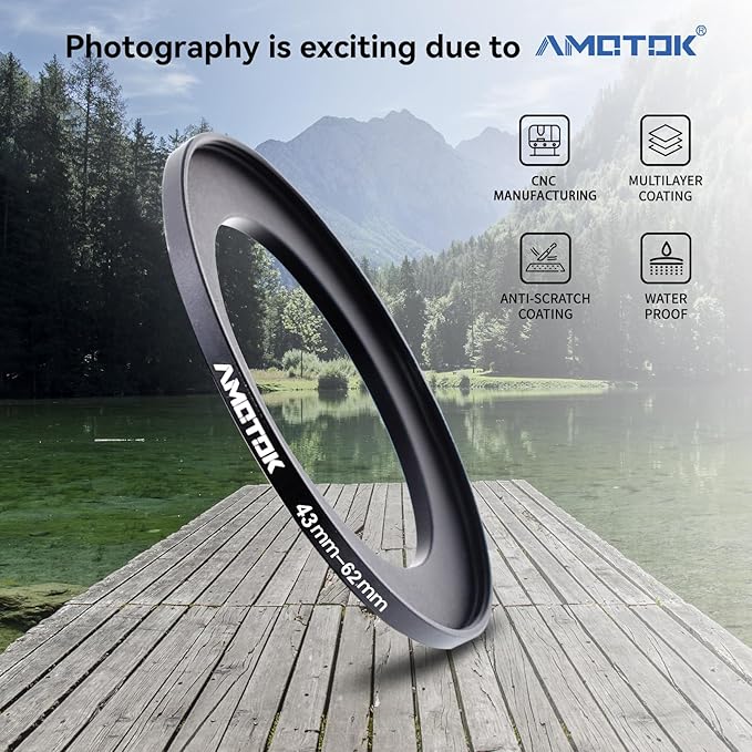 43mm to 62mm Lens adapter/43mm Lens to 62mm Camera Filters Ring Compatible All 43mm Camera Lenses to 62mm UV CPL ND Filter Accessory and 62mm Camera Accessory