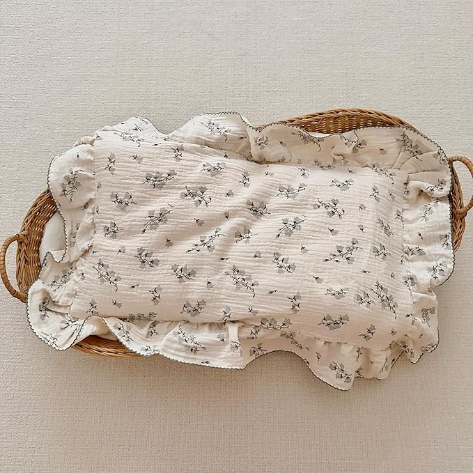 BuLuTu Cute Floral Toddler Pillowcase Cotton Muslin Kids Pillow Case with Enveloped Closure Soft Breathable Standard Size Pillowcase for Sleeping, 1 Piece, Hyacinth Pattern, 20"x26"