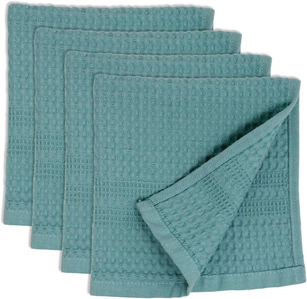 GILDEN TREE Waffle Towels Wash Cloths for Showering, Exfoliating Washcloth Face Towels, Quick Dry Towel Cotton Washcloths Set of 4, Classic Style (Seafoam)