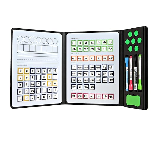 Set of 5 - Magnetic Dry-Erase Phonics Blending Board – Hands-On Word Building & Spelling Tool with Grapheme Tiles, Handwriting Lines & Syllable Mats – Reusable Learning for Classroom & Home