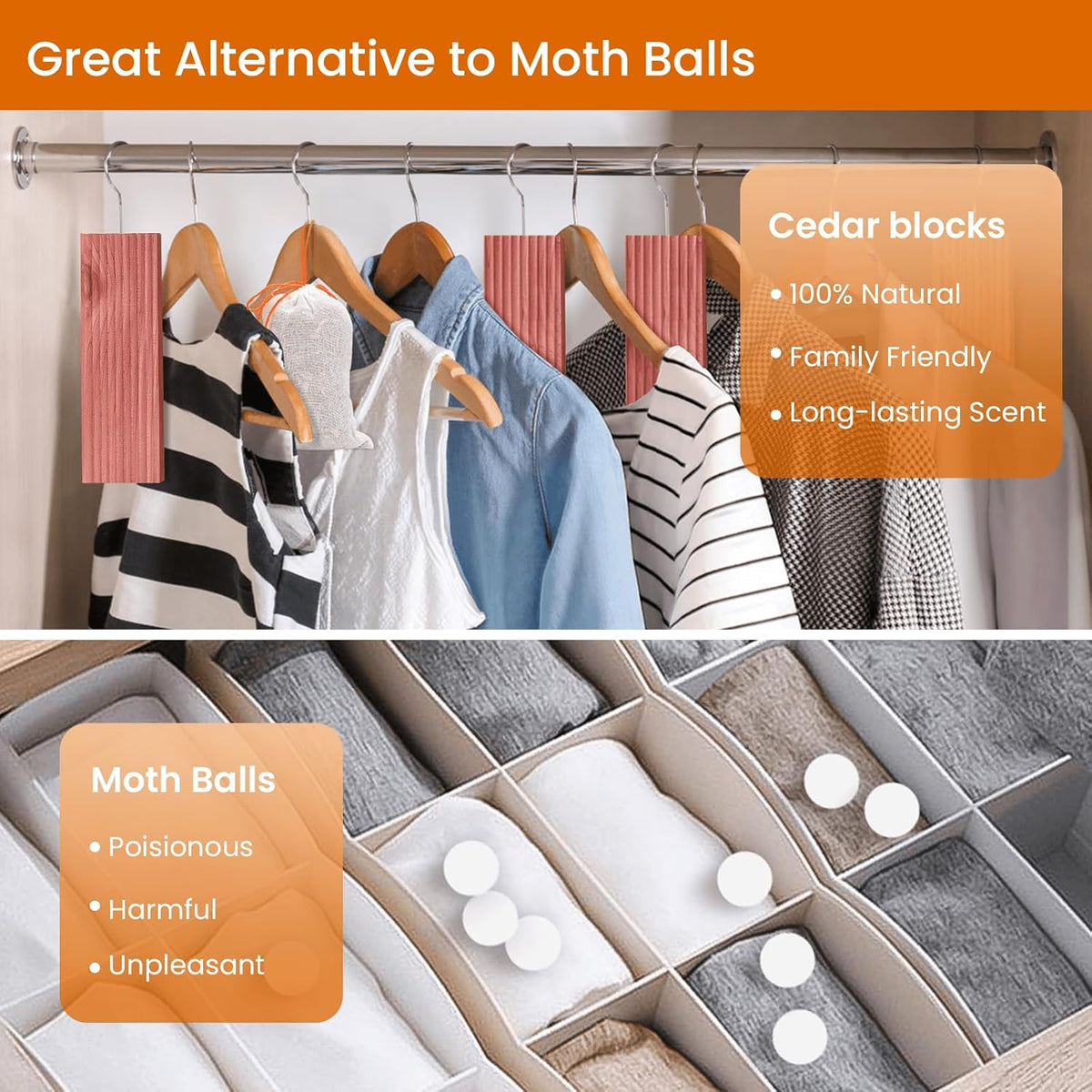 Homode Cedar Blocks, Cedar Hang Ups for Clothes Storage, Cedar Sachets for for Closets and Drawers, Fresh Scent Ceder Wood, 18 Pack