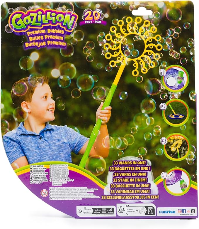 Gazillion Mega-Zillion Wand, 33 Mini Wands, 3ft. Handle & 2 Bottles of Solution - Create Zillions of Bubbles in Seconds!