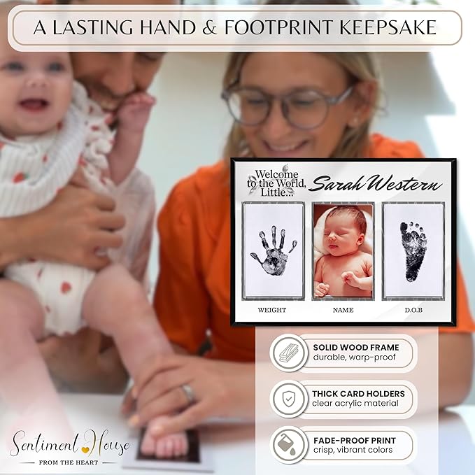 Inkless Hand and Footprint Kit, Baby Keepsake Plaque & Baby Shower Gifts - Ideal as Mom To Be Gift, Nursery Picture Frames, Clean Touch Hand and Footprint Kit (Style 1 - Design 4)
