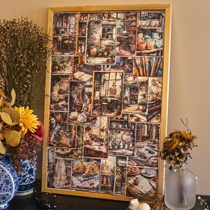 Weekend Diary Scrapbook Paper, 180PCS Vintage Hand-Tearable Sheets with Aged Edges, Coffee, Sewing, Reading & Art-Inspired Themes for Journaling and Collage