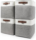 Collapsible Fabric Storage Cubes 11x11 Cube Storage Bins, 4 Pack Closet Baskets Box with Handles for Organizing, Shelf, Toys, Clothes, Home, Office, Nursery (Grey&White)