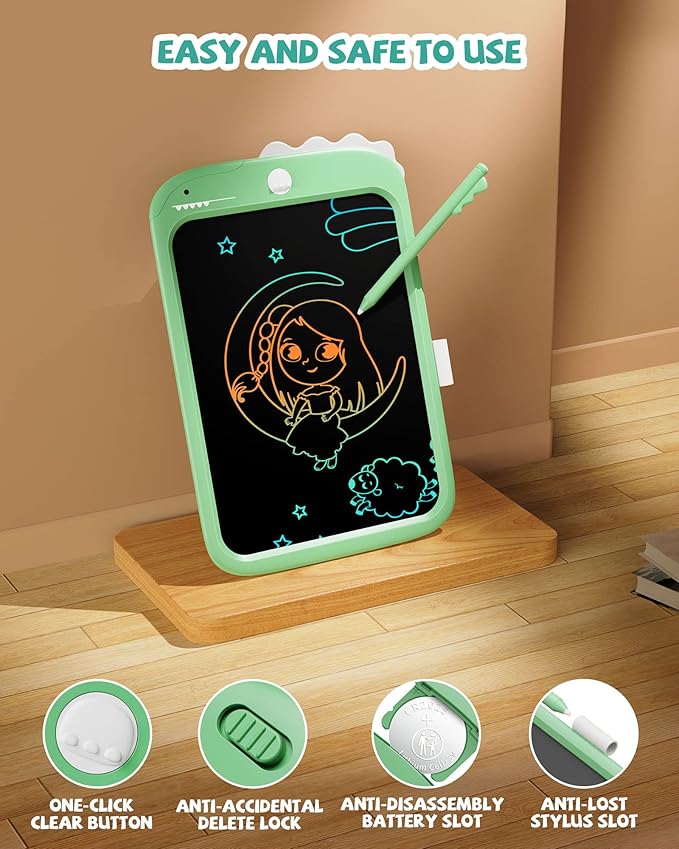 TEKFUN LCD Writing Tablet for Kids, Doodle Board Dinosaur Toys, Travel Essentials Toys for 3 4 5 6 Year Old Boys Girls, Easter Birthday Christmas Gifts (10inch Green)