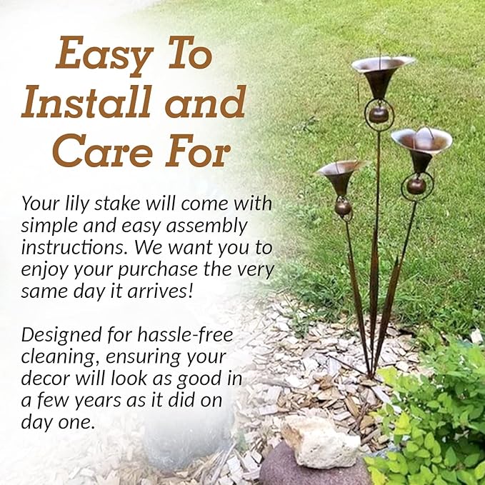 Happy Gardens Calla Lily Garden Stake with Bells | Bronze Outdoor Lillies Flower Decorations