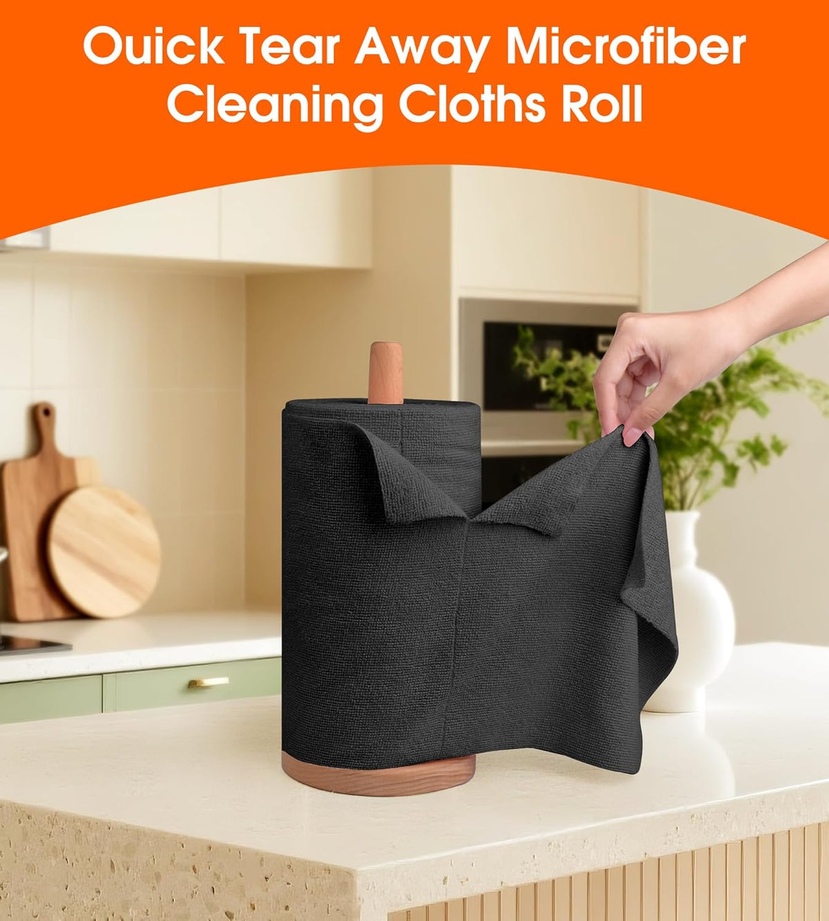 Roll of Microfiber Cleaning Cloth –100 Pack, Tear Away Microfiber Towels, Reusable, Washable, Scratch-Free, Cleaning Supplies,Kitchen Towels for Car, Home, Kitchen, Glass, Dishes(Black)