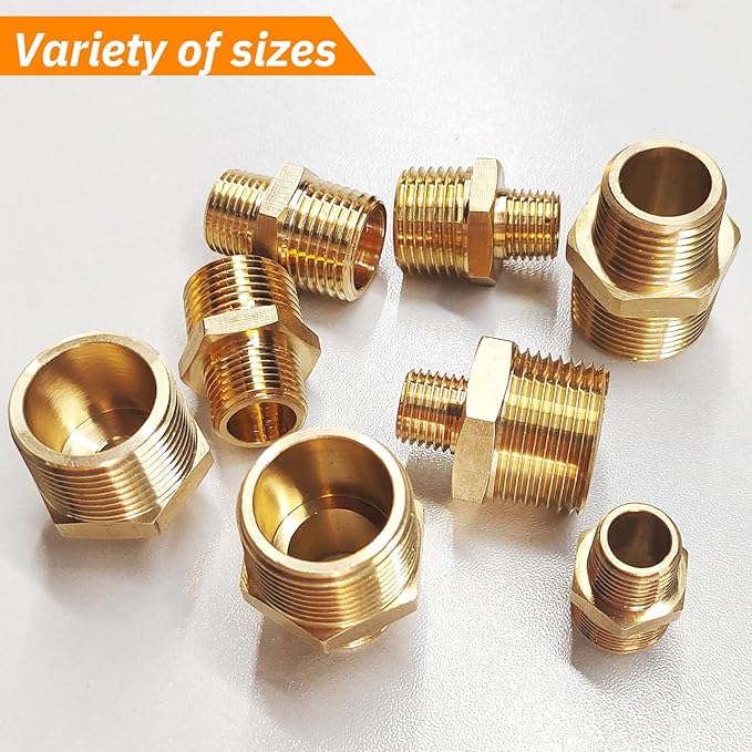 2pcs 1/4" NPT x 1/8" NPT Brass Nipple, 1/4 to 1/8 Adapter Fitting Reducing Solid Hex Nipple, Brass 1/4 Male to 1/8 Male Reducer Pipe Fittings for Extending and Connecting Pipes