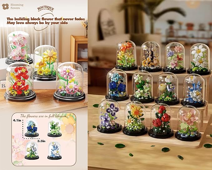 Zen Space Home Bouquets Dust Cover Set Building Toy Creative Assembly Bonsai Tree, Ideal for Valentine's Anniversaries Birthday