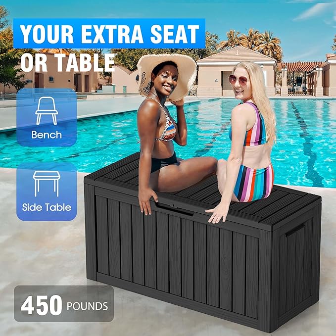 80 Gallon Outdoor Deck Box,Storage Lockable Waterproof Patio Furniture,Garden Tools,Cushions,Pool Accessories Outside Storage Resin Box(Black)