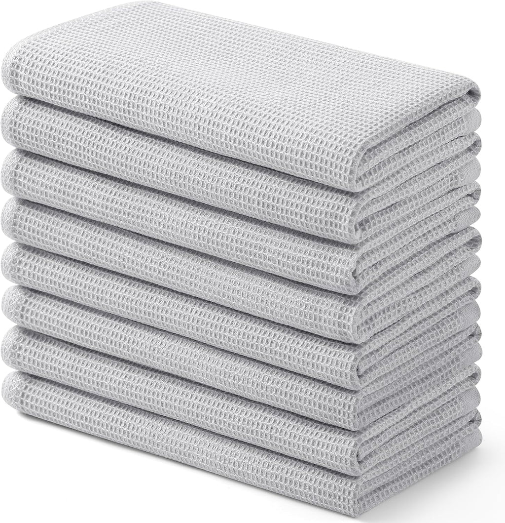 Homaxy 100% Cotton Waffle Weave Kitchen Towels - 8 Pack Soft and Absorbent Dish Towels - 16 x 26 Inches Quick Dry Hand Towels - Light Grey