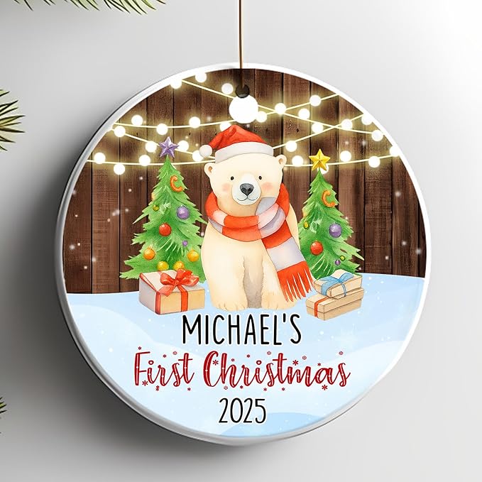 Personalized Baby’s First Christmas Ornament 2025 - Custom Newborn Keepsake - Sweet Gift for New Parents Mom Dad - Bear Themed Babies Ornament - Sweet Gift for Family Welcoming New Baby