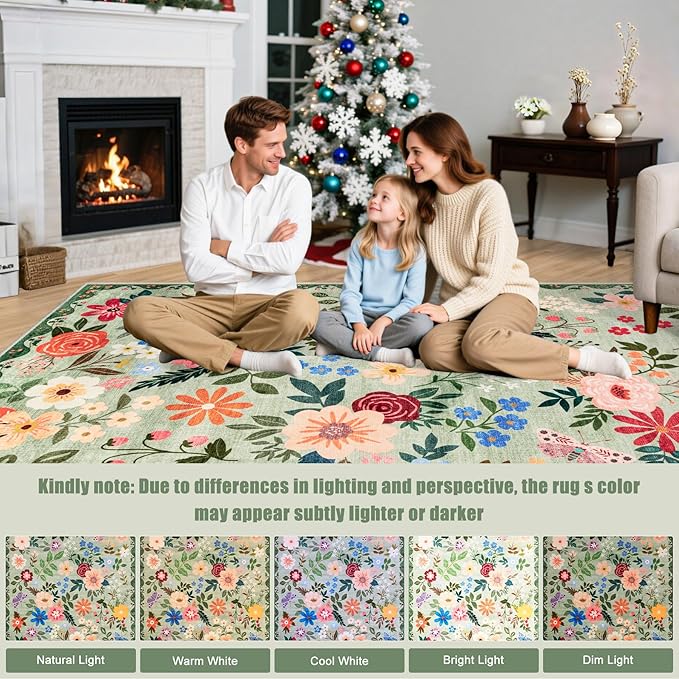 Entryway Rug 2X3 Small Rugs: Floral Washable Door Mat Vintage Soft Low Pile Non-Slip Kitchen Rugs Stain Resistant Indoor Throw Rug for Entrance, Bedroom, Kitchen, Laundry, Bathroom Green