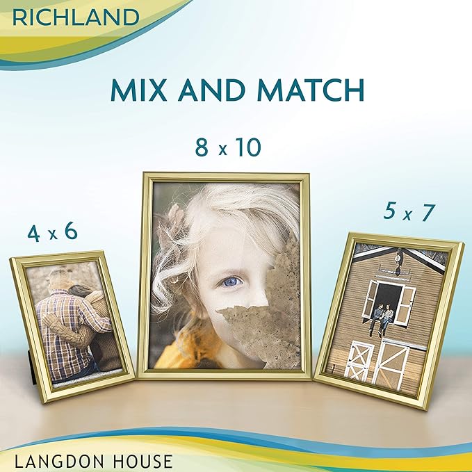 Langdon House 4x6 Picture Frames Set (Gold, 6 Pack) Distinguished Edging for Classic Style, Richland Collection
