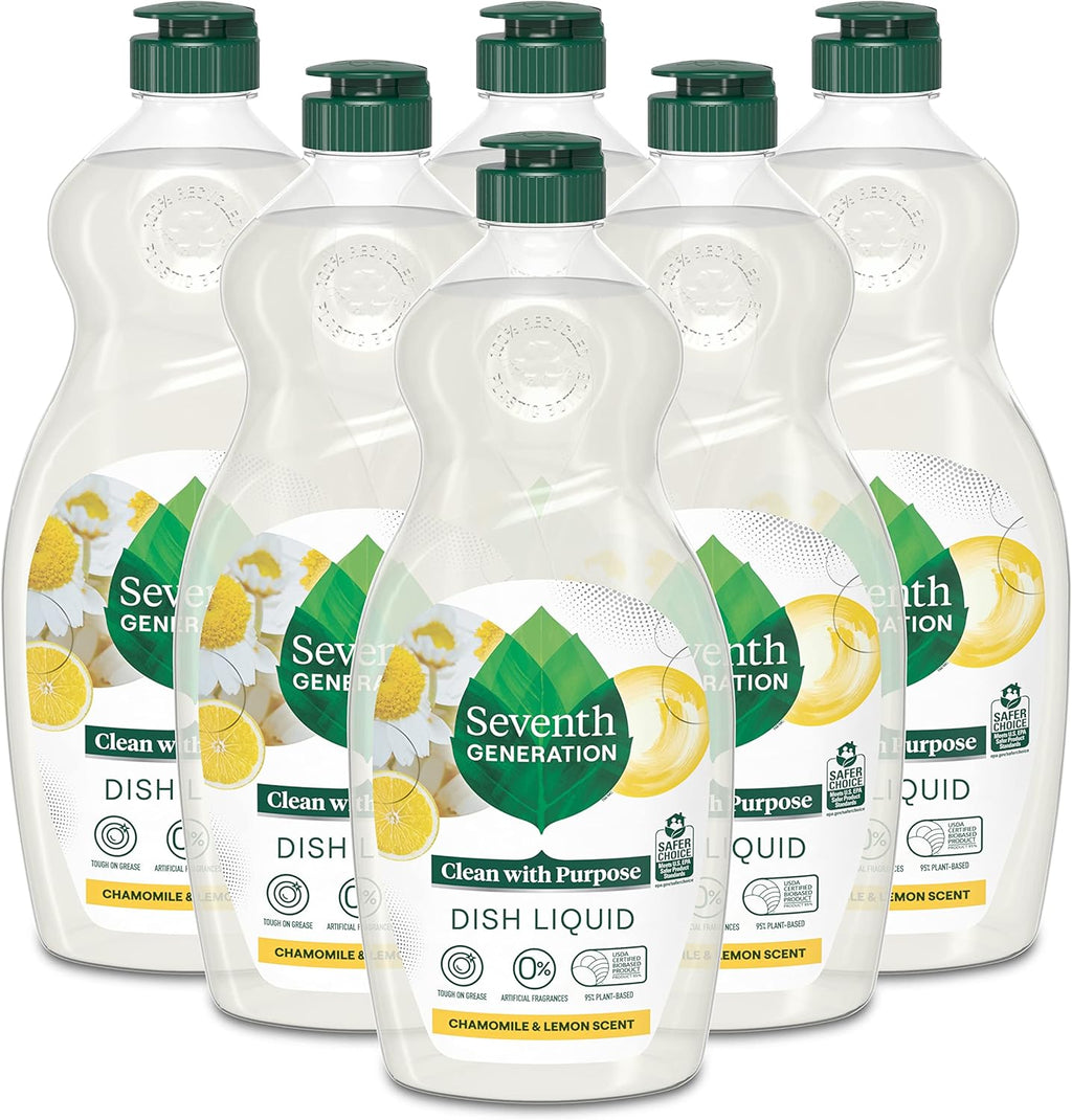 Seventh Generation Dish Soap Liquid Chamomile & Lemon Scent Pack of 6 Dishwashing Soap Dish Detergent Liquid Soap 19 oz