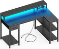 SUPERJARE Reversible L Shaped Gaming Desk with Drawer, LED Lights & Power Outlets, Corner Computer Desk with Shelves & Monitor Stand for Home, Office, Black, 47 inches