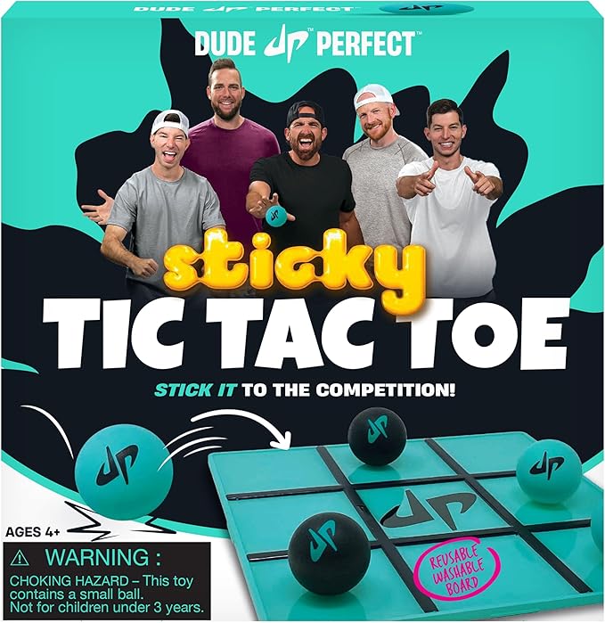Dude Perfect Sticky Tic Tac Toe, Kids Tabletop Activity, for Family Game Night, Perfect for a Gift and Parties, 2 Players, Ages 4+