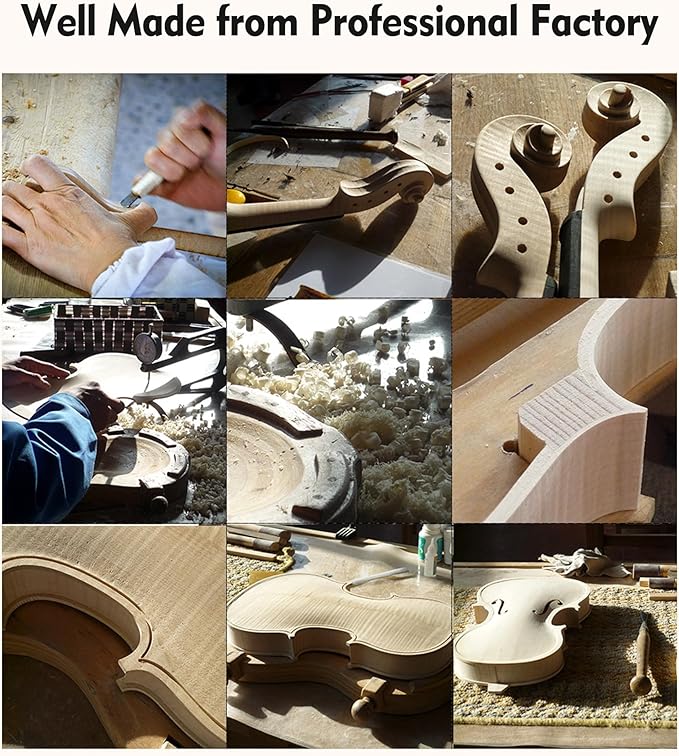 ADM 4/4 Full Size Wood Violin Set for Kids Teens Students Adults Beginner Acoustic Violin Glossy Fiddle Starter Kit with Hard Case, Rosin, Shoulder Rest, Bow, Clip-on Tuner and Fingerboard Sticker