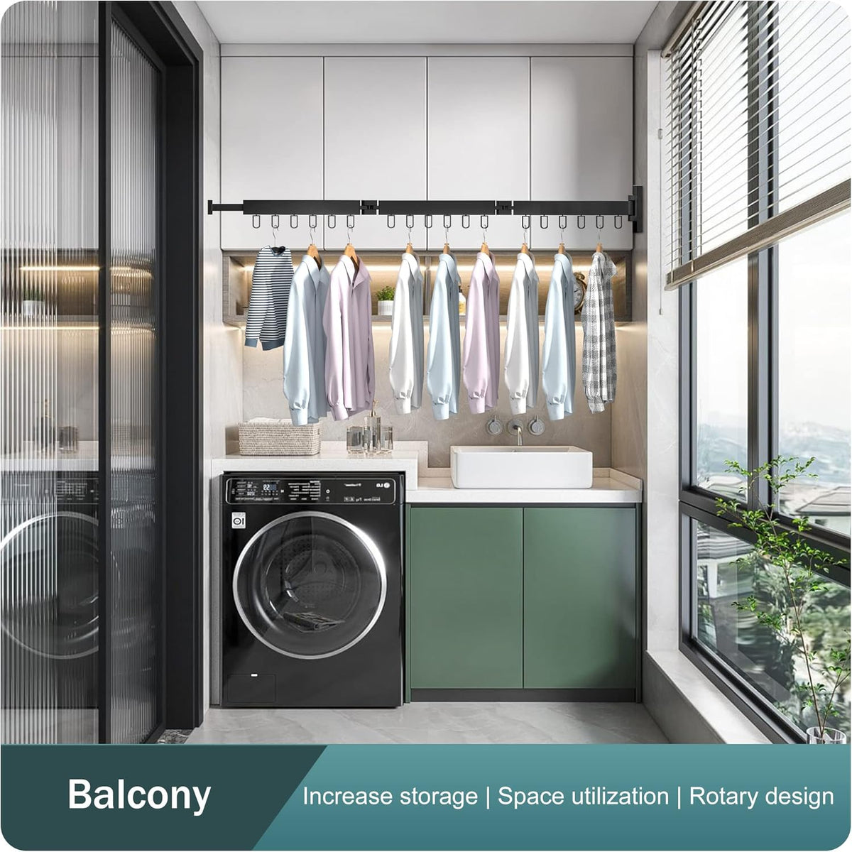 Clothes Drying Rack,Laundry Drying Rack,Clothes Rack Wall Mount,Wall Mounted Clothes Hanger Rack,Laundry Rack Folding,Retractable Clothing Rack,Collapsible Clothes Hanging Rack(Loop,Black)
