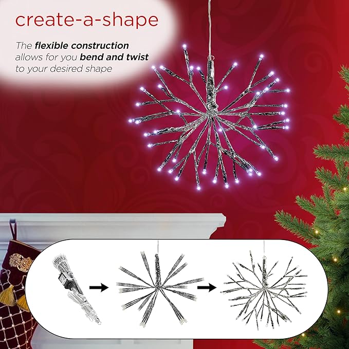 Alpine Corporation 16"H Indoor Holiday 3D Snowflake Hanging Ornament with LED Lights, White , Christmas Decoration