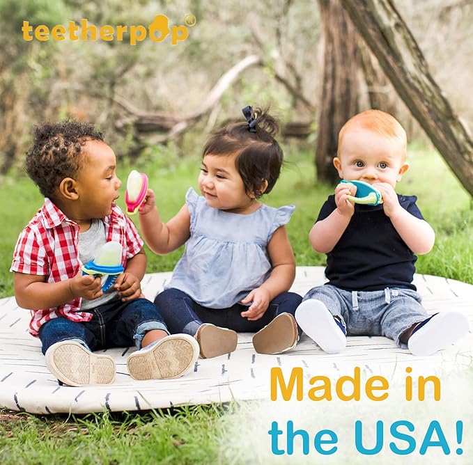 Teetherpop Fillable Silicone Teether for Babies – Breastmilk Popsicle Molds for Teething with Spill-Proof Sippy Slits – Freezable Baby Teethers for Liquids & Purées - Cooling Teething Relief -BlueLime