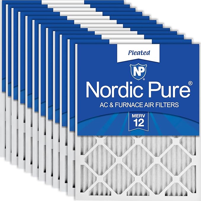 Nordic Pure 20x20x1 (Actual Size: 19 1/2 x 19 1/2 x 3/4) Pleated MERV 12 Air Filters 12 Pack