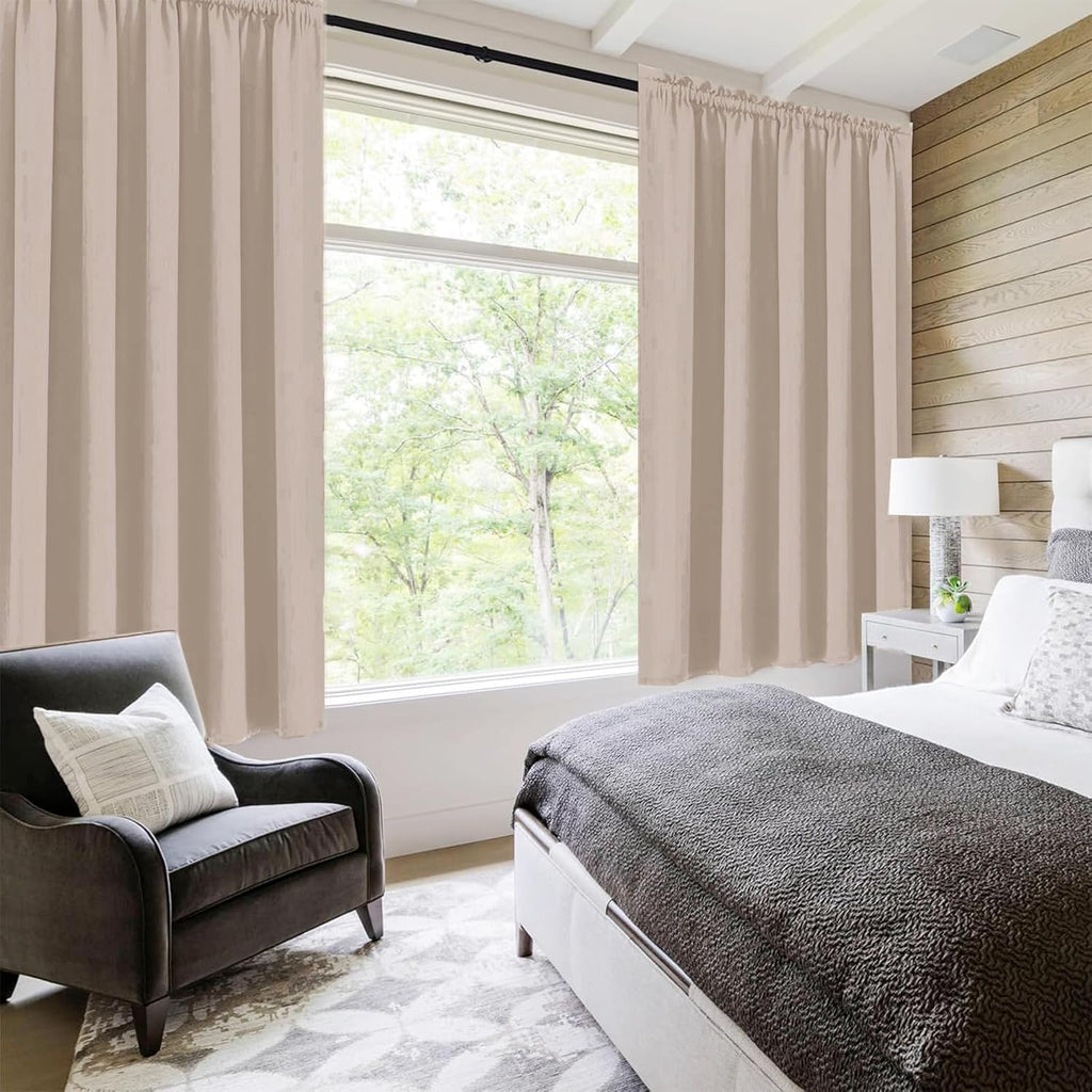 DWCN Blackout Curtains for Living Room Thermal Insulated, Energy Saving & Noise Reducing Bedroom Curtains, Camel, W 60x L 36 Inch, Set of 2 Rod Pocket Curtain Panels