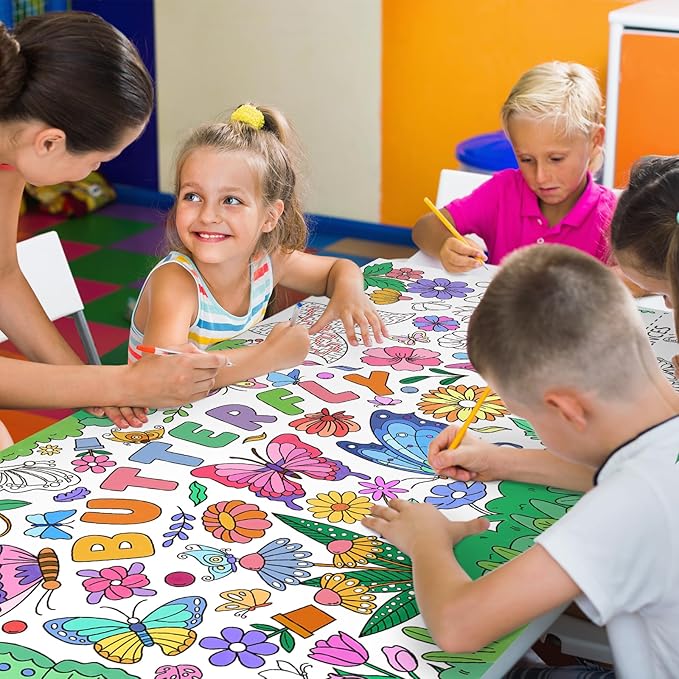 Butterfly Birthday Party Giant Coloring Poster - 31.5X 72 Inches - Versatile Classroom Wall Décor & Butterfly Birthday Decorations-Poster or Table Cover for School Parties and Special Events