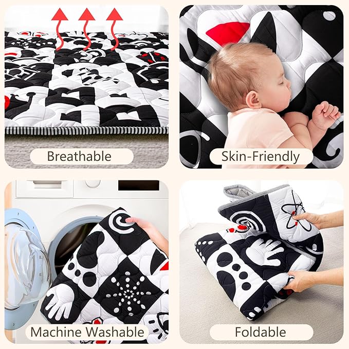 Baby Play Mats for Floor, 71”x59” Upgraded Thickness & Larger Super Soft Playmat for Babies and Toddlers, Foldable Washable, Upgrade Anti-Slip Crawling Mat for Playpen(High Contrast)