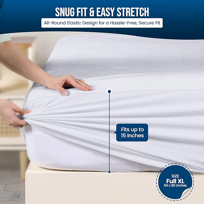 Utopia Bedding Waterproof Mattress Protector Full XL Size 2 Pack, 200 GSM Breathable Terry Mattress Cover, Fitted Style with Stretchable Pockets (White)