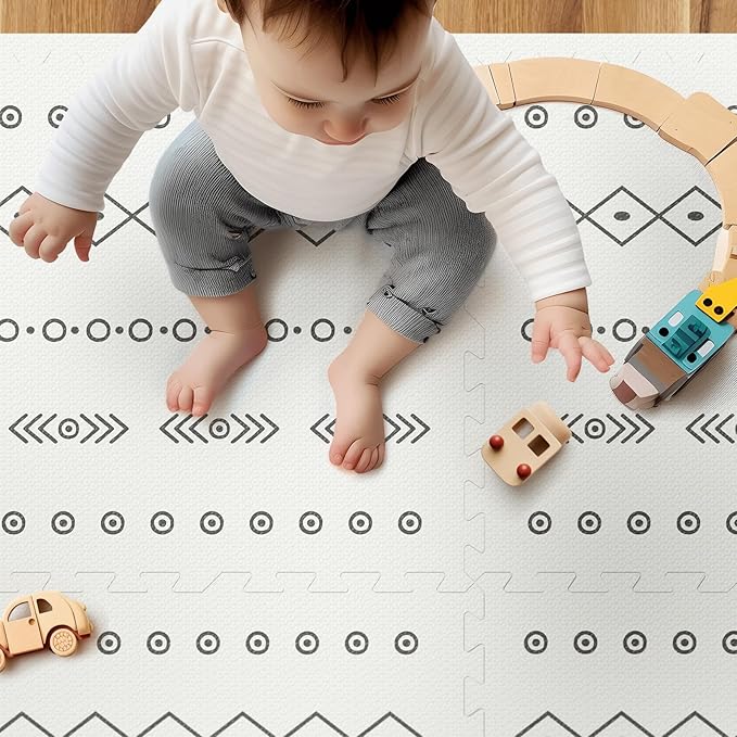 Baby Foam Play Mat for Floor, PIGLOG 72x48 Baby Crawling Mat, Puzzle Mats for Kids for Baby with Interlocking Tiles, Toddler Play Mat for Indoor and Outdoor, Easy to Clean Playroom Mat, Lines + Shapes