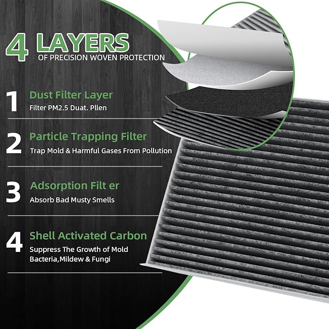 CF11966 Cabin Air Filter With Activated Carbon Compatible with Sierra 1500 2019-2023, Silverado 1500 2019-2023, Yukon 2021-2023, Equinox 2018-2023, Blazer 2019-2023 CP966, 6091C